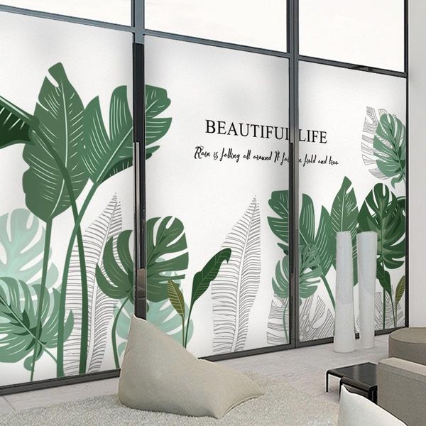 

window stickers green plants electrostatic frosted film bathroom cellophane anti-peep shading kitchen anti-glare