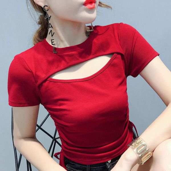 

women's t-shirt 2021 summer fashion drawstring net clothes, White