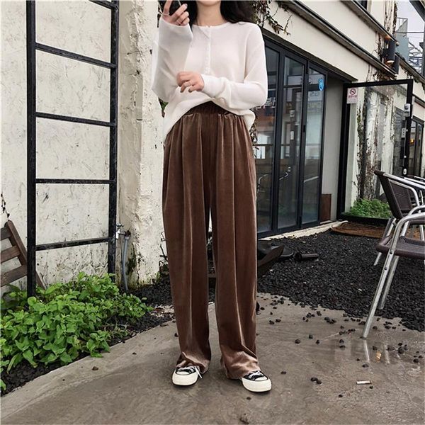 

women's pants & capris high waist loose suede straight trousers, Black;white