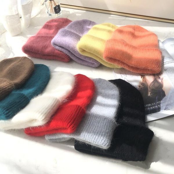 

beanies korean fur knitted hats for women woolen hat female autumn winter orange pink warm earmuffs double-layer cold