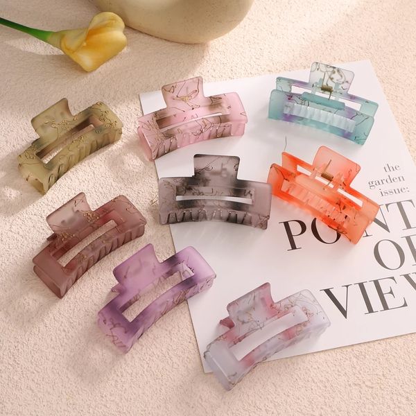 

korean geometric big hair claw fashion frosted square transparent acrylic hairpins for women girls hair accessories, Golden;silver