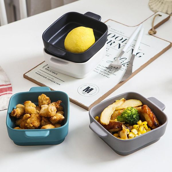 

bowls japanese and wind 4.25-inch rice bowl ceramic anti-scalding european simple household soup double ear baking