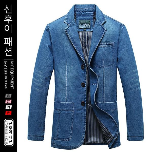 

men's suits & blazers mens denim blazer men fashion cotton vintage suit jackets size m-4xl male blue coat jacket slim fat jeans, White;black
