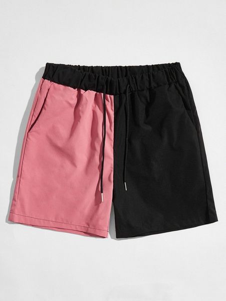 

romwe guys two tone drawstring shorts e417#, Black