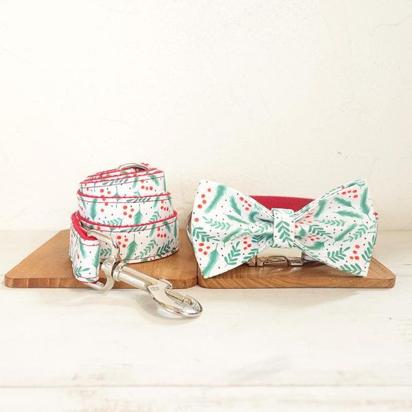 

muttco unique design fashionable bow tie handmade engraving dog collar the christmas leaves and leash set bowknot tag,id card