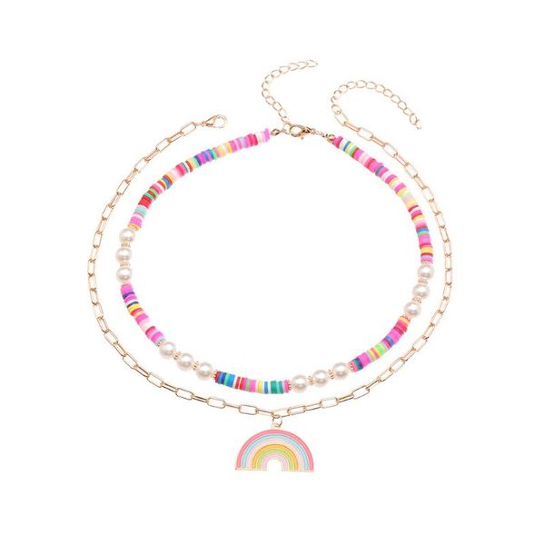 pendant necklaces alloy rainbow necklace for women soft ceramic imitation pearls clavicle chain female 2021 fashion jewelry, Silver