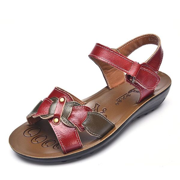 

women sandals 2021 hook loop summer beach shoes comfortable flat ladies genuine leather woman, Black