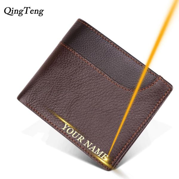 

wallets engraved name short cow genuine leather men wallet clutch coin pocket id card holder purse male customized drop, Red;black