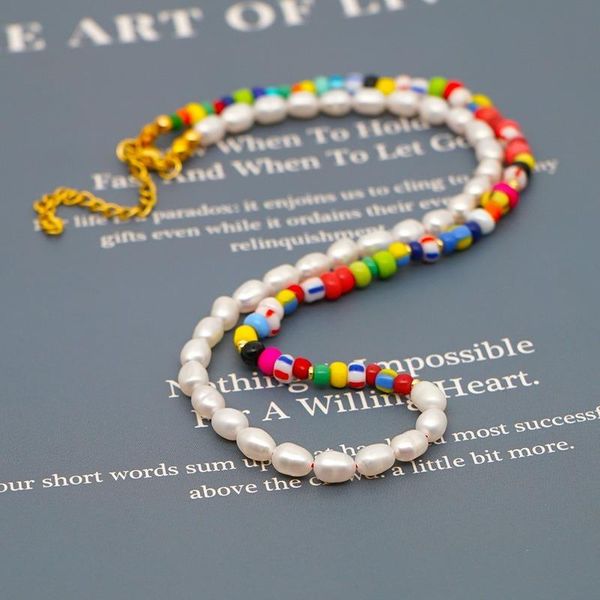 

chokers 2021 classic ethnic style rainbow beads natural freshwater pearl necklace bohemia jewelry wholesale collares para mujer, Golden;silver