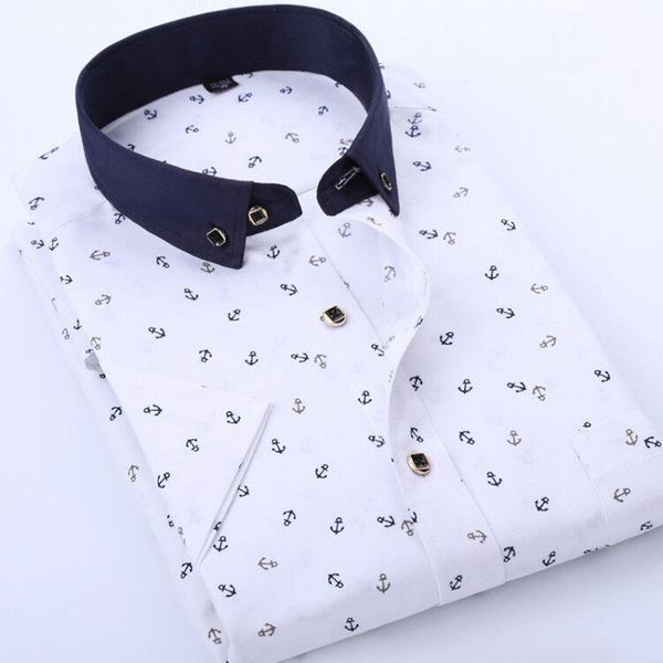 

men's casual shirts spring summer print short sleeve shirt for young and middle-aged mens smart blue purple howdfeo, White;black