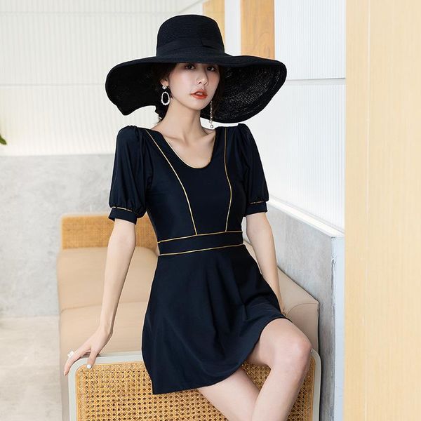 

one-piece suits one piece swimsuit full women bathing suit 2021 skirt slim fit short sleeve print polyester sierra surfer push up big size