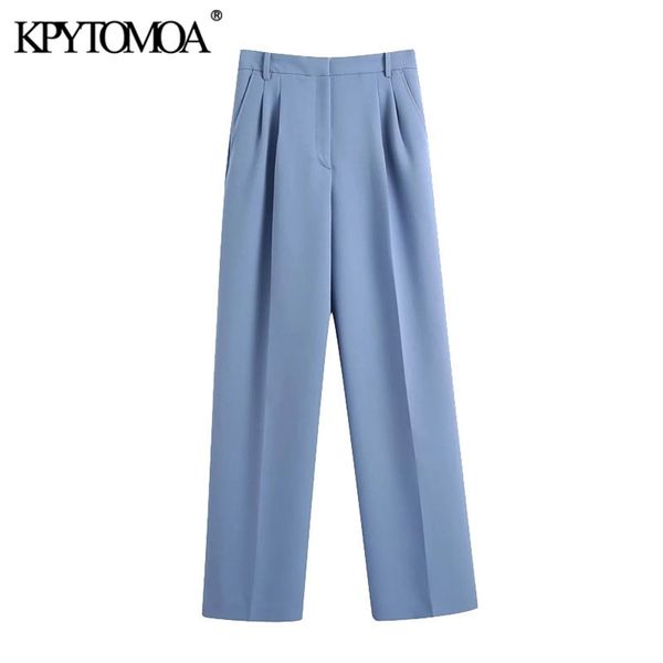 

women chic fashion side pockets darted pants vintage high waist zipper fly female trousers mujer 210420, Black;white