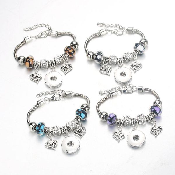 

charm bracelets 2021 5 colors glass snap bracelet silver lobster buckle snake chain bangles beaded fit 18mm jewelry women 9955, Golden;silver