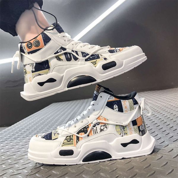 

Casual shoes M2DM Men's shoes summer 2021 new Korean fashion versatile sports leisure high top board men's father graffiti 1YBI, White moon