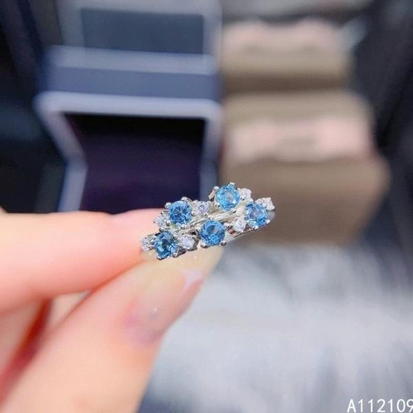 

cluster rings fine jewelry 925 sterling silver inset with natural gemstone women trendy exquisite round blue z adjustable ring support d, Golden;silver