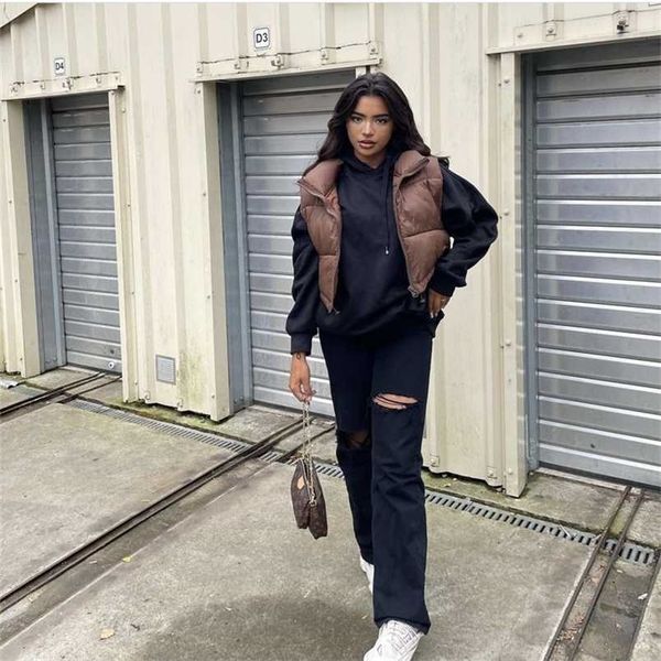 

spring casual woman brown loose warm down vest female fashion oversized solid color tank ladies basic sleeveless jacket 211020, Black;white