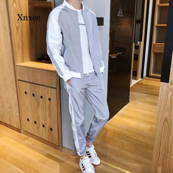 

men's tracksuits spring and autumn casual sportswear suit 2 zipper sweatshirt + sweatpants brand, Gray