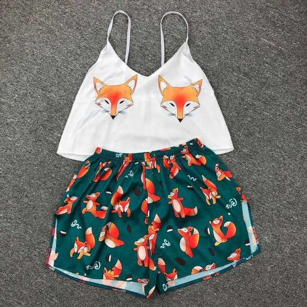 

Summer Pajamas Set Print Cute Womens Sleepwears Home Clothes Shorts Suit Sexy Pyjamas Nightgown Pijama Satin Lingerie, Black;red