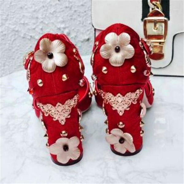 

dress shoes woman chunky high heels standing cloth t belt spring and autumn metal flower decoration wedding1, Black