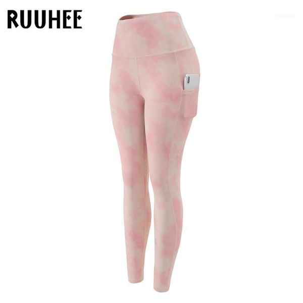 

sport wear tie dye leggings women fitness with pocket yoga pants stretch workout patchwork slim gym1, White;red