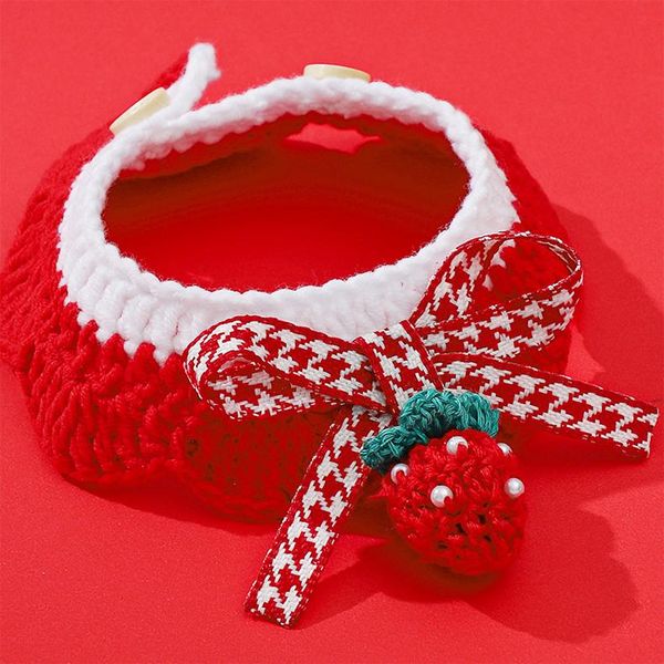 

strawberry crochet cat collar woolen dog bandana bowknot pet necklace costumes
