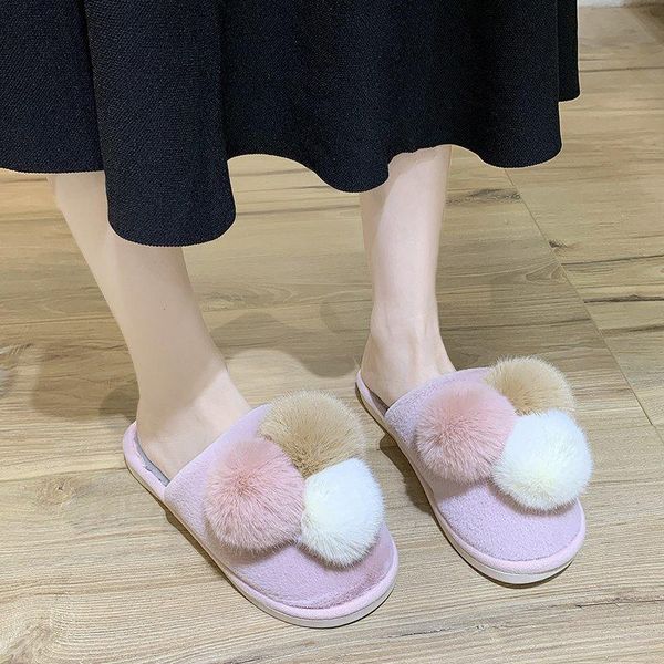 

winter women slippers short plush warm ladies casual non-slip soft house slipper indoor bedroom fashion shoes, Black