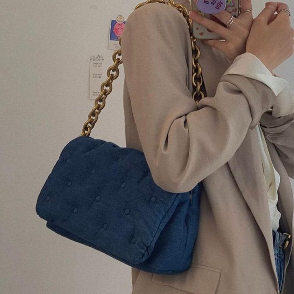 

evening bags retro denim blue handbag female autumn thick chain armpit shoulder bag