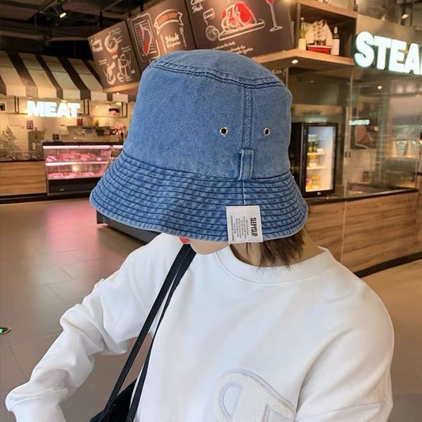 

cowboy fisherman's hat spring and summer washing material sunshade hat female signature simple plain hat children's big head circu, Blue;gray