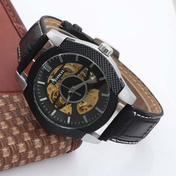 

korean fashion men's automatic mechanical watch belt leisure sports luminous waterproof, Slivery;brown