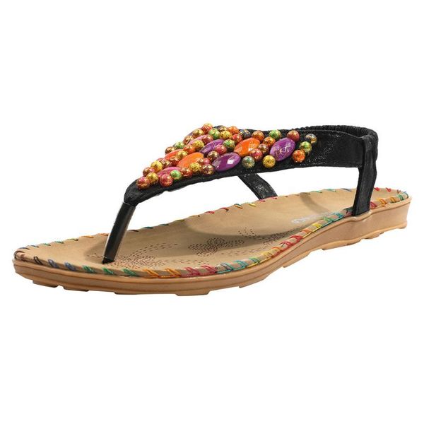 

sagace women sandals flat summer 2021 ladies shoes color beaded comfortable non-slip flip-flop fashion, Black
