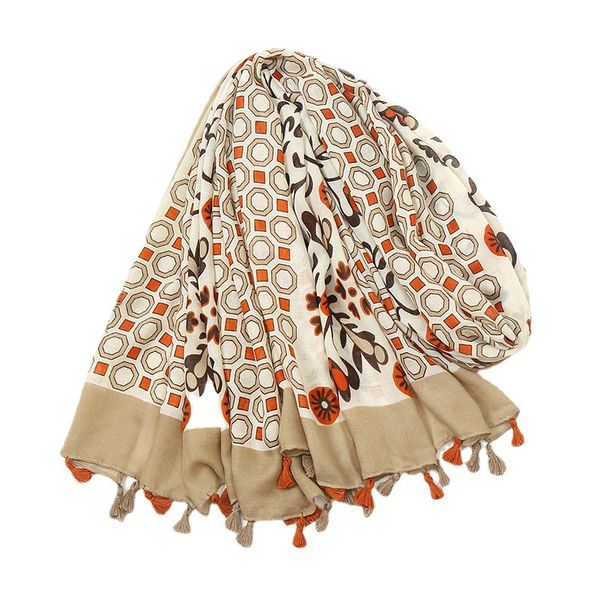 

ladys colorful cotton and linen feel scarf autumn winter printing warm soft sun protection air-conditioner towel no. 4, Blue;gray