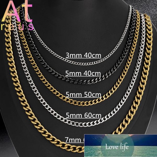 

3,5,7mm width cuban link chain men's fashion stainless steel necklace women choker clavicle chain long sweater black gold punk, Silver