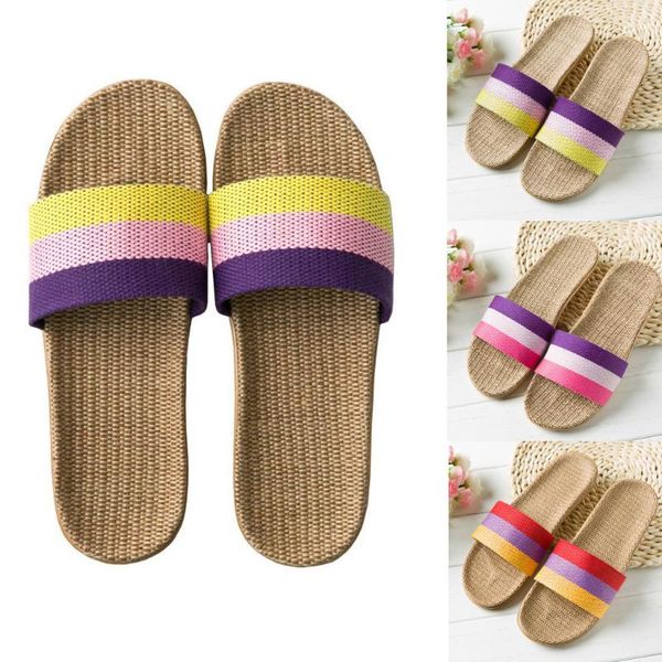 

slippers summer women indoor anti-slip linen home open toe flat shoes beach sandals 2021 chaussure femme, Black