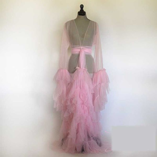 

wraps & jackets light pink women sleepwear lingerie belt ruffles robe long sleeve bathrobe tiered skirts nightwear babydoll dressing gowns, White