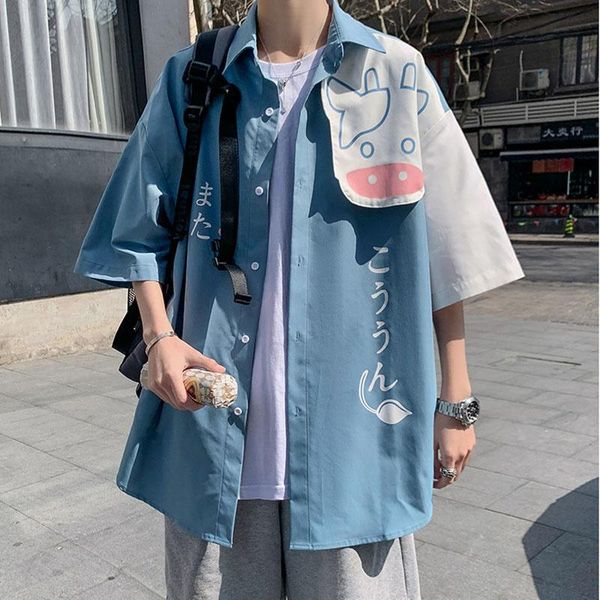 

men's dress shirts short sleeve shirt design sense: the listing summer 5-sleeve coat korean trend loose couple's wear camisa mascu, White;black