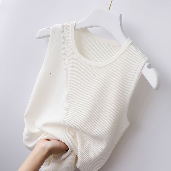 

women's tanks & camis korean knitted vest women solid blusas mujer de moda o-neck ice silk fashion sleeveless female clothes 9628 bz49, White