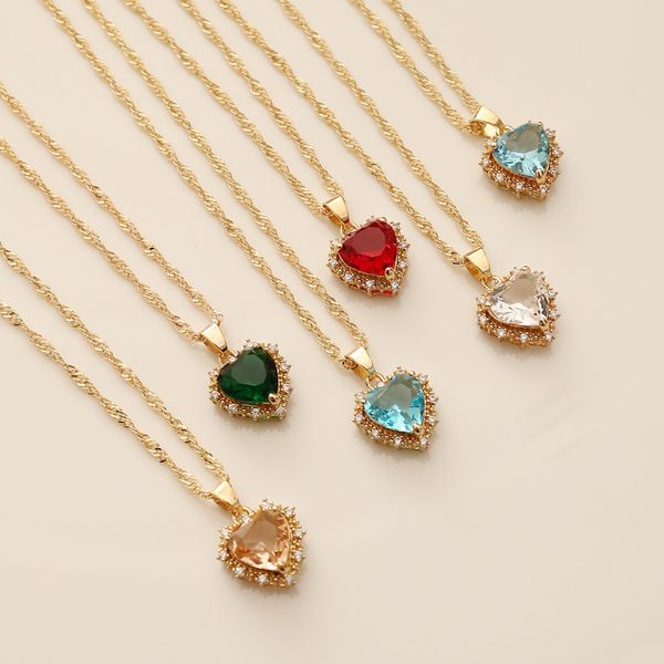 

heart shaped necklaces zircon full rhinestone crystal pendants copper woman necklace jewelry ornaments personality fashion yellow 3 1bm m2, Silver