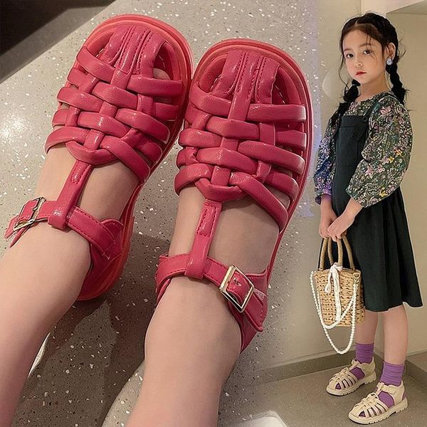 

sandals 2021s ummer casual roman children baby girls toddler soft non-slip princess shoes kids candy jelly beach, Black;red