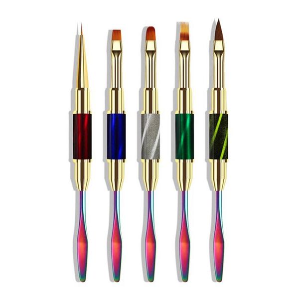 

nail brushes 1pc dual ended art acrylic uv gel extension builder flower painting pen brush remover spatula stick manicure tool, Yellow