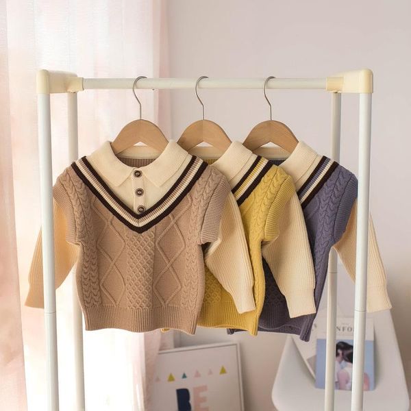 

pullover 2021 autumn/winter children sweater boy lapel, Blue