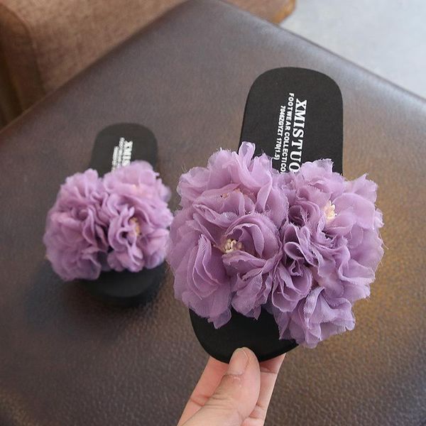 

slipper summer kid slippers parent-child outdoor non-slip flip flops baby girls beach shoes flowers decoration princess sandals, Black;grey
