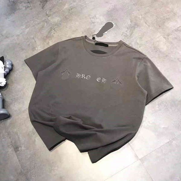 

spring and summer fashion laser cutting letters embroidery splicing casual simple couple short sleeves, White