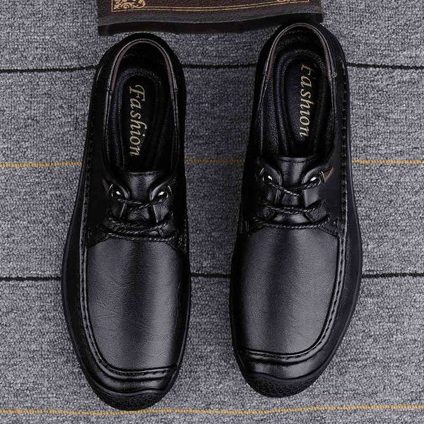 

dress shoes men's handmade casual daily loafers man feet leather breathable surface lace round head peas shoes zttr, Black