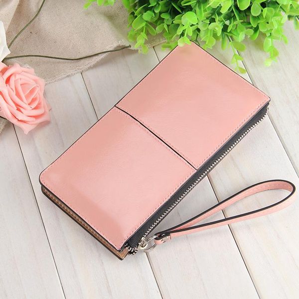 

wallets lady wrist wallet women waxy leather ladies hasp zippers string clutch female phone purse coin multi card holder, Red;black