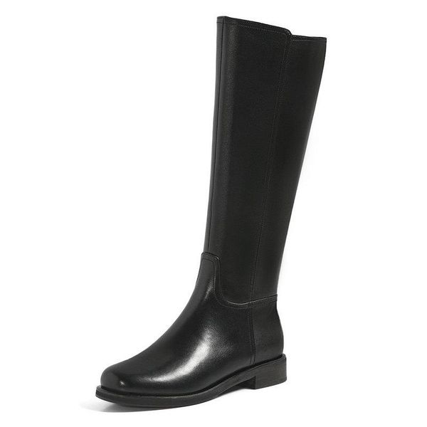 

boots women fashion genuine leather knee high night club shoes woman square heels female long riding, Black
