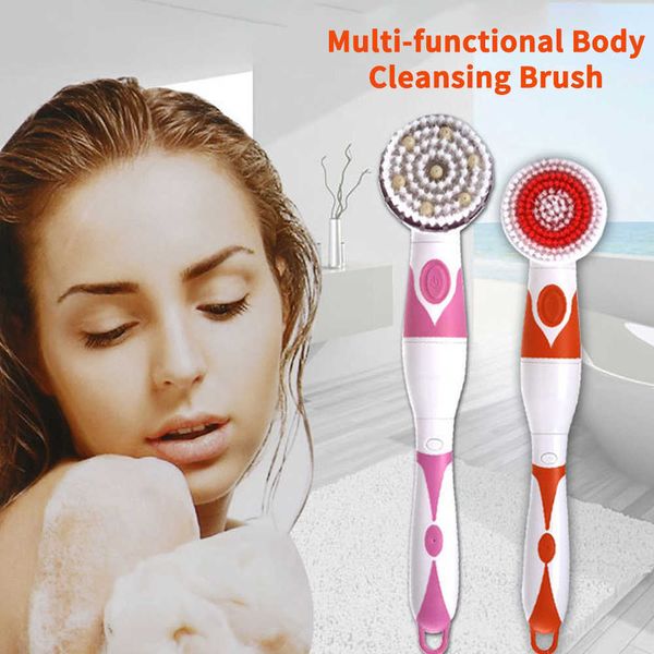 Escova de banho elétrica intercambiável Back-fricção escova de longa mão girando corpo limpeza spa massagem chuveiro sets massager 210724