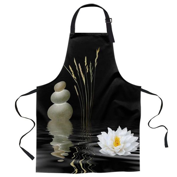 

aprons zen stones white lotus black apron woman bibs home cooking baking coffee shop cleaning canvas kitchen accessory