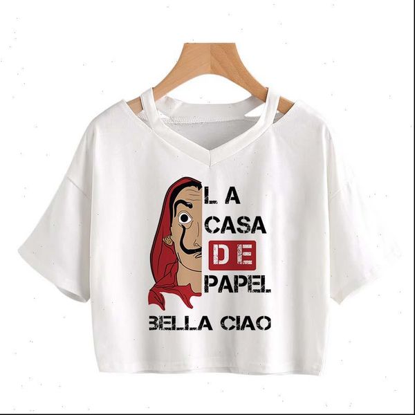 

women the house of paper t shirt money heist la casa de papel tshirt funny crop tee, White