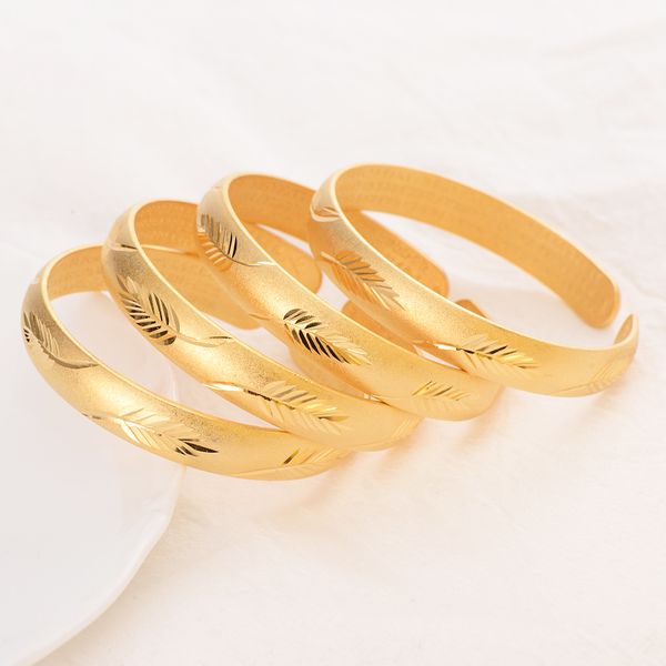 18 K Fine Bangle Gif Bangle GF Pulseira África Árabe Moda Folha Escultura Abrasiva Explosão Jóias Pluma Itens 1-4 PCs Selecione