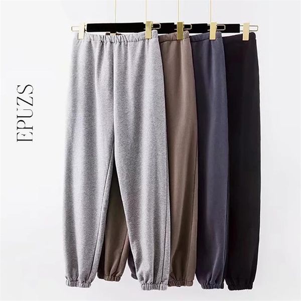 Moda Calças de Carga Preta Calças Mulheres Calças Alta Elastic Wasit Solto Solto Sweatpants Capris Winter Roupas 210521